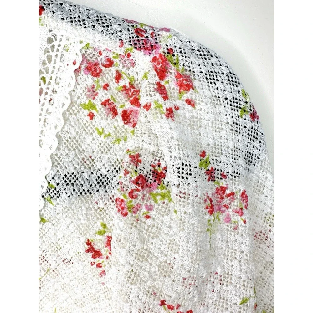 Free People Kika Printed Top Floral Lace Cardigan White Pink M Coquette Cutecore - Picture 9 of 16